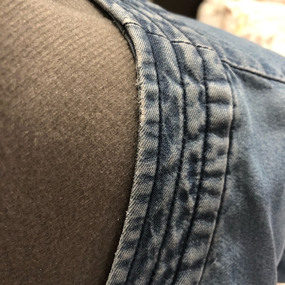 Chambray Zip Drop Shoulder Shirt Dress Pockets - Picture 10 of 13